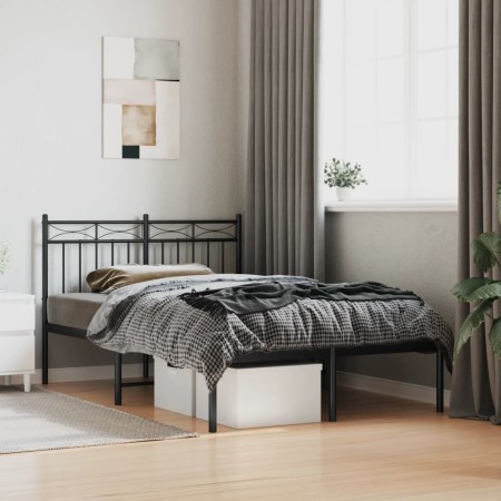 Bed frame with black metal headboard 120x200 cm by , Beds and slatted bases - Ref: Foro24-373689, Price: 96,52 €, Discount: %