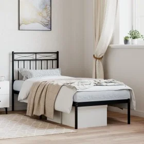 Bed frame with black metal headboard 80x200 cm by , Beds and slatted bases - Ref: Foro24-373682, Price: 66,89 €, Discount: %