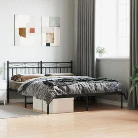 Bed frame with black metal headboard 160x200 cm by , Beds and slatted bases - Ref: Foro24-373694, Price: 107,67 €, Discount: %