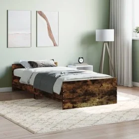 Smoke oak engineered wood bed frame 100x200 cm by , Beds and slatted bases - Ref: Foro24-835936, Price: 72,90 €, Discount: %
