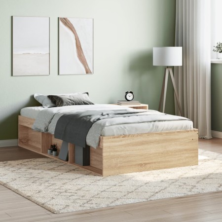 Sonoma oak bed frame 100x200 cm by , Beds and slatted bases - Ref: Foro24-3203833, Price: 118,56 €, Discount: %