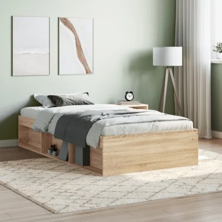 Sonoma oak bed frame 100x200 cm by , Beds and slatted bases - Ref: Foro24-3203833, Price: 117,26 €, Discount: %