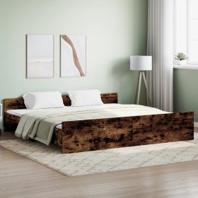 Bed frame with smoked oak headboard and footboard 200x200cm by , Beds and slatted bases - Ref: Foro24-3203737, Price: 132,40 ...