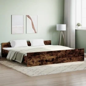 Bed frame with smoked oak headboard and footboard 200x200cm by , Beds and slatted bases - Ref: Foro24-3203737, Price: 132,86 ...