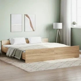 Bed frame with Sonoma oak headboard and footboard 200x200 cm by , Beds and slatted bases - Ref: Foro24-3203735, Price: 130,81...