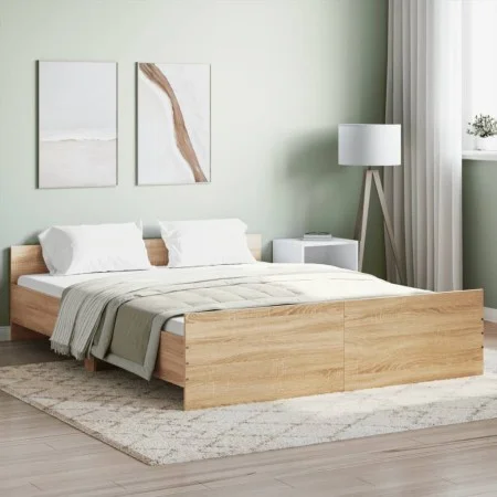 Bed frame with Sonoma oak headboard and footboard 150x200 cm by , Beds and slatted bases - Ref: Foro24-3203756, Price: 121,79...