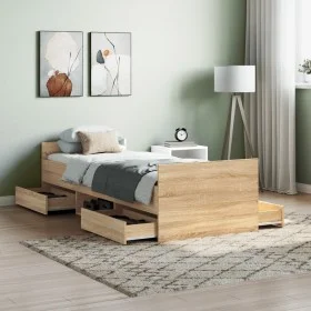 Bed frame with Sonoma oak headboard and footboard 75x190 cm by , Beds and slatted bases - Ref: Foro24-3203819, Price: 128,56 ...