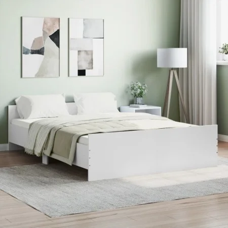 Bed frame with headboard and footboard white 140x190 cm by , Beds and slatted bases - Ref: Foro24-3203782, Price: 173,95 €, D...