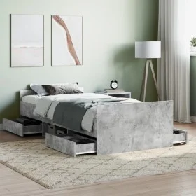 Concrete gray bed frame with headboard and footboard 90x200cm by , Beds and slatted bases - Ref: Foro24-3203806, Price: 197,1...