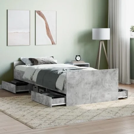 Concrete gray bed frame with headboard and footboard 90x200cm by , Beds and slatted bases - Ref: Foro24-3203806, Price: 197,1...
