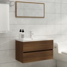 Badezimmerschrank aus braunem Eichensperrholz mit Waschbecken von , Badezimmerwaschtische - Ref: Foro24-3120347, Preis: 251,2...