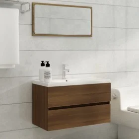 Mueble de baño con lavabo madera contrachapada marrón roble de , Tocadores de baño - Ref: Foro24-3120347, Precio: 231,42 €, D...