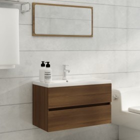 Mueble de baño con lavabo madera contrachapada marrón roble