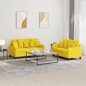 Sofa set with cushions 2 pieces light yellow fabric by , Sofas - Ref: Foro24-3201653, Price: 365,38 €, Discount: %