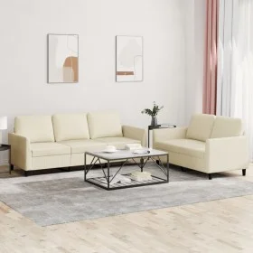 Cream synthetic leather 2-piece sofa set with cushions by , Sofas - Ref: Foro24-3201761, Price: 412,22 €, Discount: %