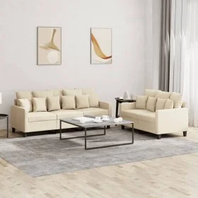 Sofa set with cushions 2 pieces cream fabric by , Sofas - Ref: Foro24-3201666, Price: 474,32 €, Discount: %