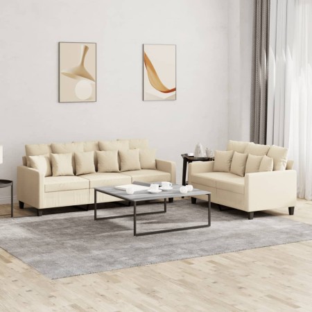 Sofagarnitur mit Kissen, 2-teilig, cremefarbener Stoff von , Sofas - Ref: Foro24-3201666, Preis: 482,44 €, Rabatt: %