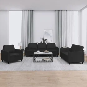 3-piece black synthetic leather sofa set with cushions by , Sofas - Ref: Foro24-3201740, Price: 585,46 €, Discount: %