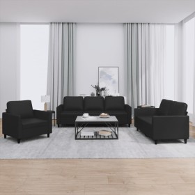 Juego de sofás con cojines 3 piezas cuero sintético negro de , Sofás - Ref: Foro24-3201740, Precio: 584,53 €, Descuento: %