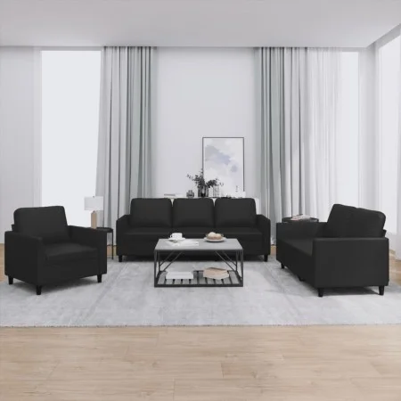3-piece black synthetic leather sofa set with cushions by , Sofas - Ref: Foro24-3201740, Price: 585,46 €, Discount: %