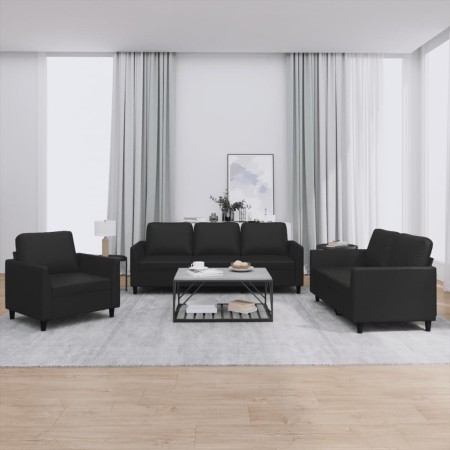 3-teilige Sofagarnitur aus schwarzem Kunstleder mit Kissen von , Sofas - Ref: Foro24-3201740, Preis: 584,53 €, Rabatt: %