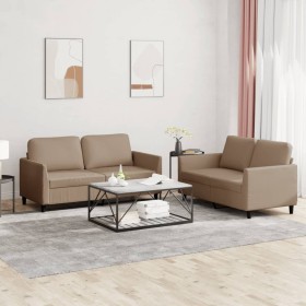 Cappuccino synthetic leather 2-piece sofa set with cushions by , Sofas - Ref: Foro24-3201754, Price: 387,87 €, Discount: %