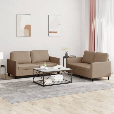 Cappuccino synthetic leather 2-piece sofa set with cushions by , Sofas - Ref: Foro24-3201754, Price: 387,87 €, Discount: %