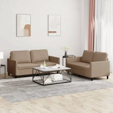 Cappuccino synthetic leather 2-piece sofa set with cushions by , Sofas - Ref: Foro24-3201754, Price: 382,53 €, Discount: %