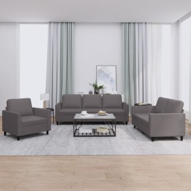 Gray synthetic leather 3-piece sofa set with cushions by , Sofas - Ref: Foro24-3201742, Price: 585,04 €, Discount: %