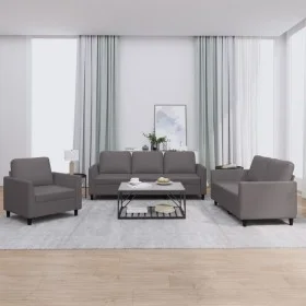 Gray synthetic leather 3-piece sofa set with cushions by , Sofas - Ref: Foro24-3201742, Price: 576,71 €, Discount: %