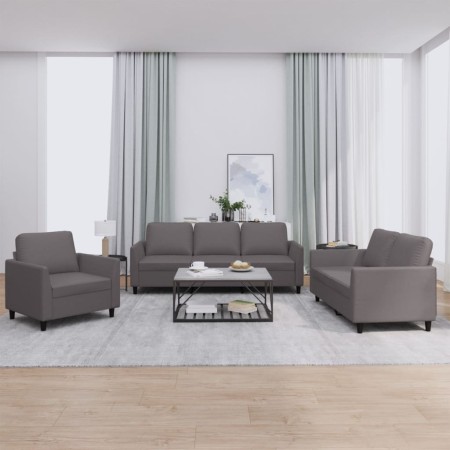 3-teilige Sofagarnitur aus grauem Kunstleder mit Kissen von , Sofas - Ref: Foro24-3201742, Preis: 585,04 €, Rabatt: %