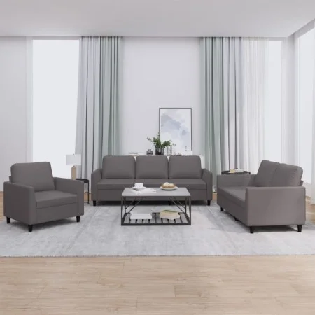 Gray synthetic leather 3-piece sofa set with cushions by , Sofas - Ref: Foro24-3201742, Price: 576,71 €, Discount: %