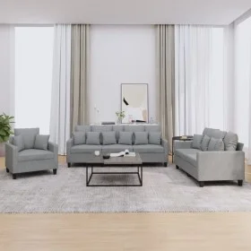 Sofa set with cushions 3 pieces light gray fabric by , Sofas - Ref: Foro24-3201632, Price: 619,93 €, Discount: %