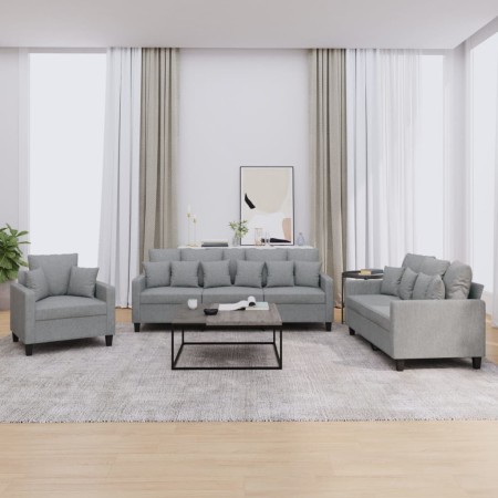Sofa set with cushions 3 pieces light gray fabric by , Sofas - Ref: Foro24-3201632, Price: 654,74 €, Discount: %