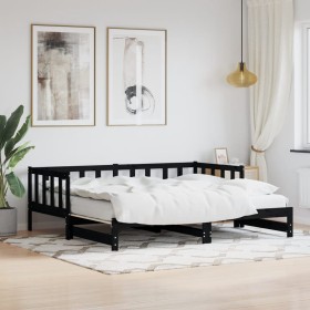 Sofá cama nido madera maciza de pino negro 90x200 cm