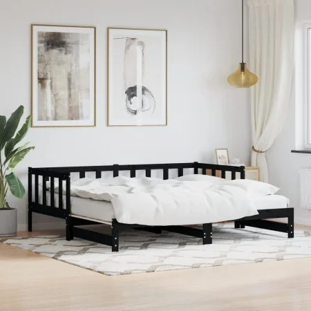 Sofá cama nido madera maciza de pino negro 90x200 cm de , Camas y somieres - Ref: Foro24-836158, Precio: 180,79 €, Descuento: %
