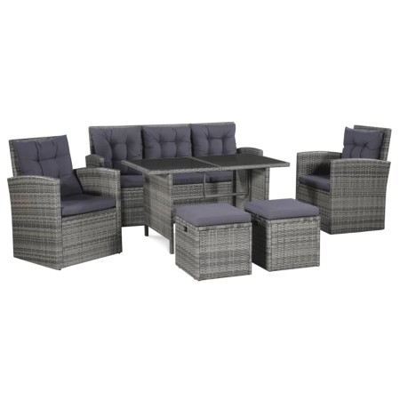 Set de muebles de jardín 6 pzas y cojines ratán sintético gris de vidaXL, Conjuntos de jardín - Ref: Foro24-43960, Precio: 64...