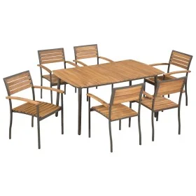 7-piece garden dining set made of solid acacia wood and steel by vidaXL, Garden sets - Ref: Foro24-44231, Price: 507,03 €, Di...