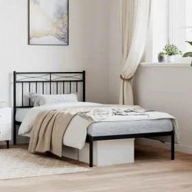 Bed frame with black metal headboard 100x190 cm by , Beds and slatted bases - Ref: Foro24-373685, Price: 67,75 €, Discount: %