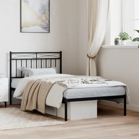Estructura de cama con cabecero metal negro 100x190 cm de , Camas y somieres - Ref: Foro24-373685, Precio: 67,66 €, Descuento: %