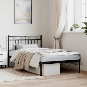 Bed frame with black metal headboard 107x203 cm by , Beds and slatted bases - Ref: Foro24-373687, Price: 69,12 €, Discount: %