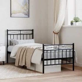 Bed frame with headboard and black metal footboard 80x200 cm by , Beds and slatted bases - Ref: Foro24-373700, Price: 72,01 €...