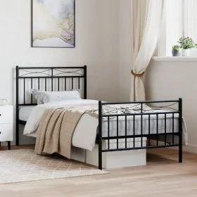Bed frame with headboard and black metal footboard 90x200 cm by , Beds and slatted bases - Ref: Foro24-373702, Price: 82,57 €...
