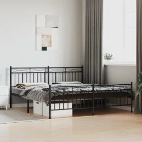 Black metal headboard and footboard bed frame 183x213 cm by , Beds and slatted bases - Ref: Foro24-373714, Price: 121,93 €, D...