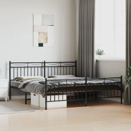Black metal headboard and footboard bed frame 183x213 cm by , Beds and slatted bases - Ref: Foro24-373714, Price: 121,93 €, D...