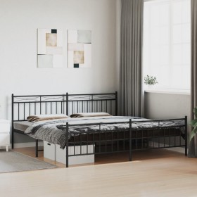Estructura de cama cabecero y estribo metal negro 200x200 cm