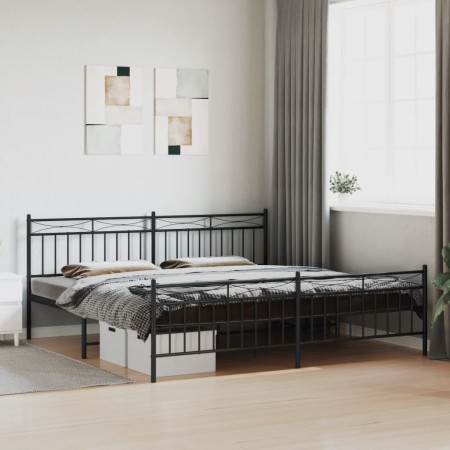 Black metal headboard and footboard bed frame 200x200 cm by , Beds and slatted bases - Ref: Foro24-373716, Price: 132,97 €, D...
