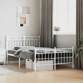Metal bed frame with headboard and white footboard 120x200 cm by , Beds and slatted bases - Ref: Foro24-373756, Price: 94,05 ...