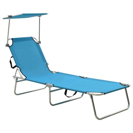 Tumbona plegable con toldo de acero azul turquesa en Tumbonas | Comprar online en Foro24