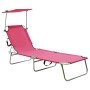 Tumbona plegable con toldo de acero rosa magenta en Tumbonas | Comprar online en Foro24